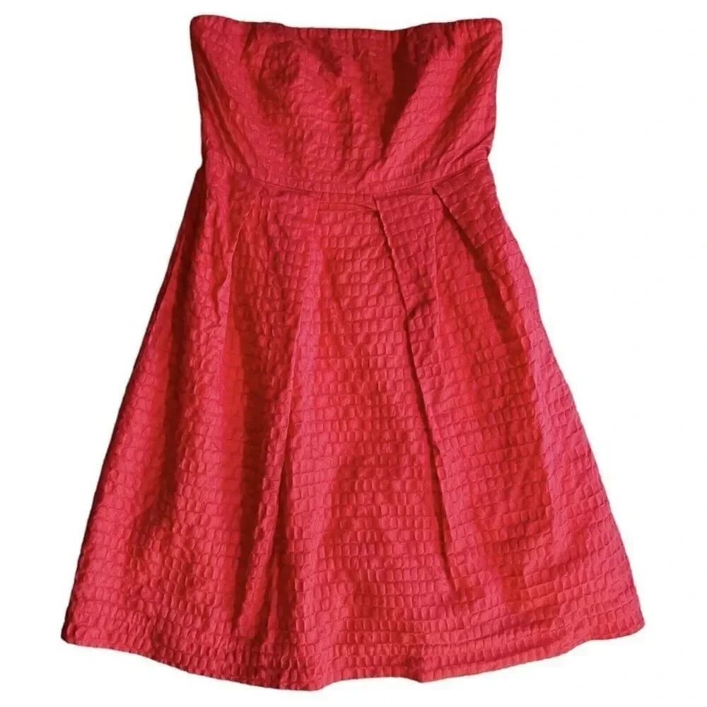 J.CREW Coral Textured Strapless Pleated A-Line Dress Lined Pockets Size 6